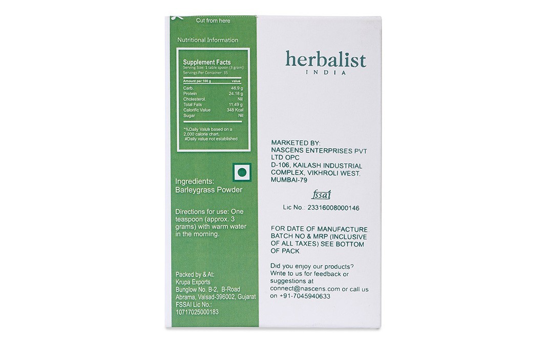 Herbalist Barley Grass Powder    Box  100 grams